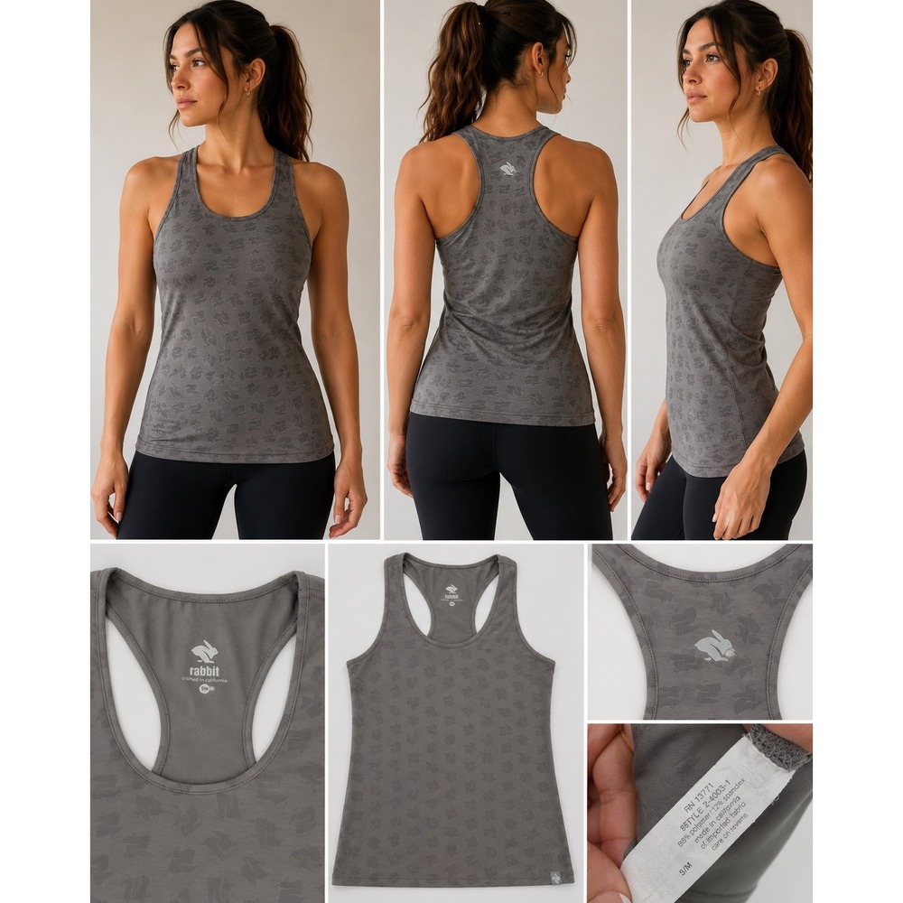 Rabbit Womens Bunny Camo Running Tank Top Gray Racerback Athletic Shirt S/M